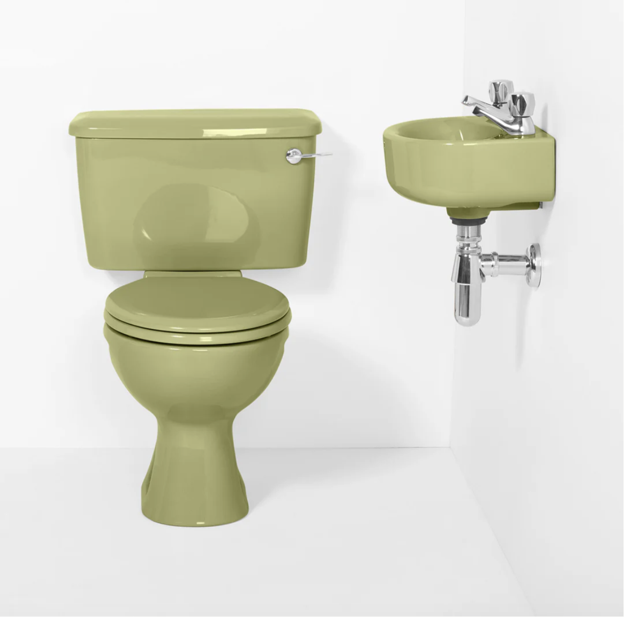 An avocado bathroom set from The Bold Bathroom Company